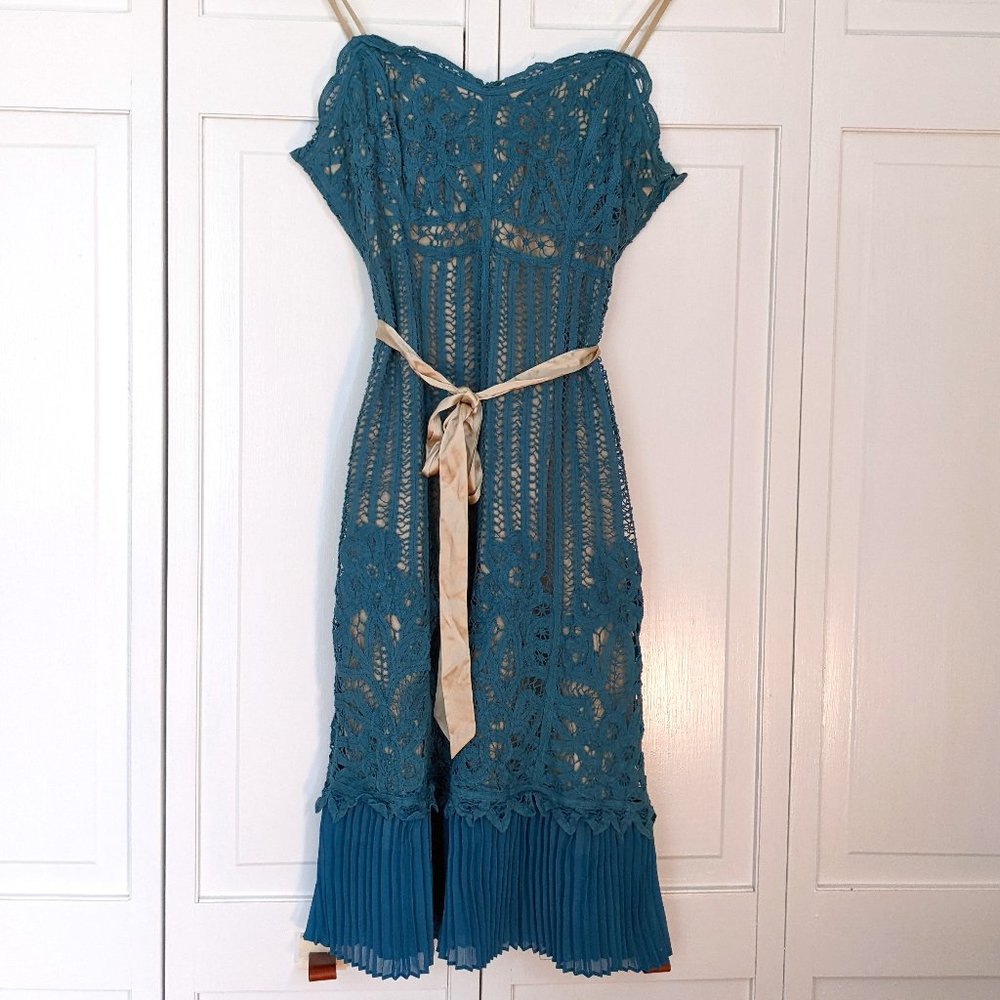 Betsey Johnson Teal Crochet Lace Dress, Size 10